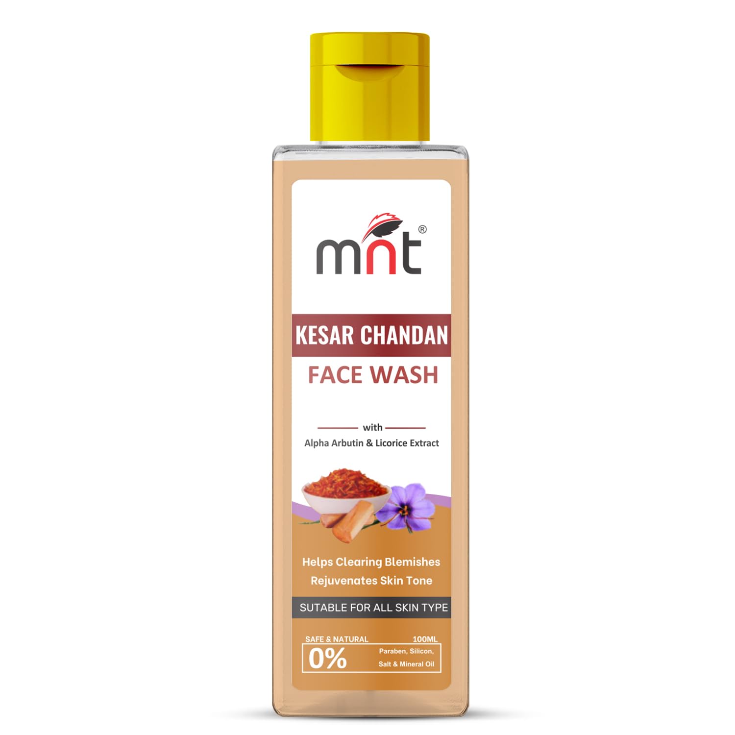 Kesar Chandan Face Wash with Alpha Arbutin & Licorice Extract | Clears Blemishes and Rejuvenates Skin Tone, 100 ml