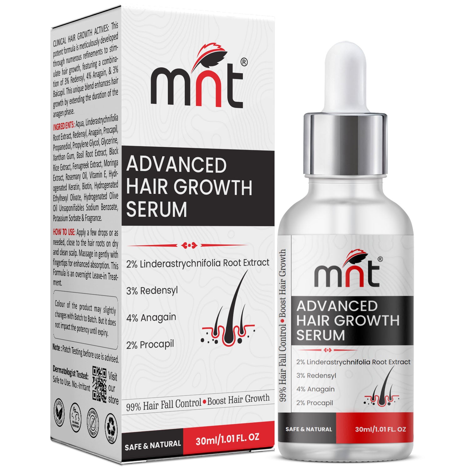 Advanced Hair Growth Serum with 2% Lindera Strychnifolia 3% Redensyl, 4% Anagain, 2% Procapil | Hair Growth Serum for Scalp | Hair Growth Serum for Women & Men | 30 ml