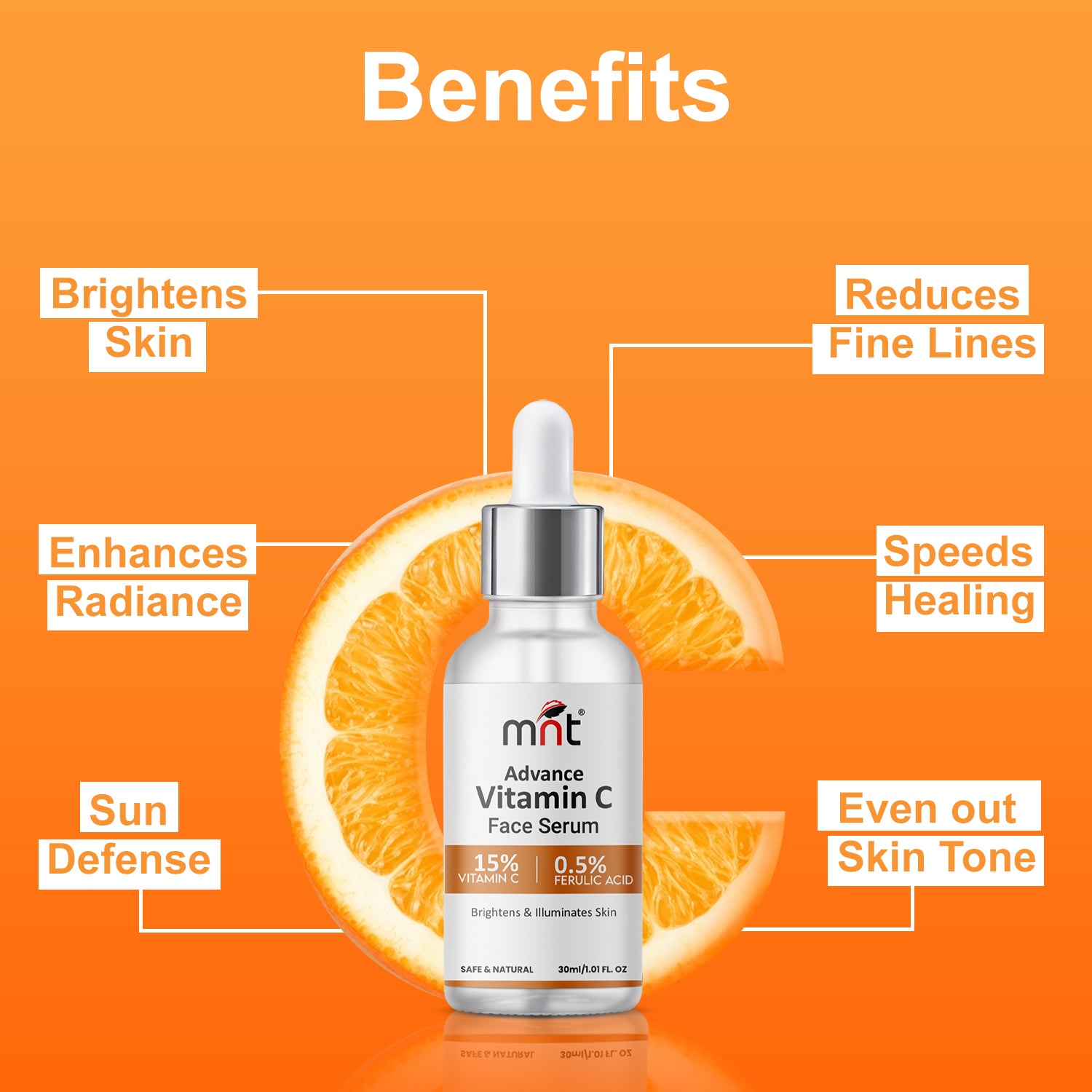 15% Vitamin C Face Serum with 0.5% Ferulic Acid for Glowing Skin, 30 ml