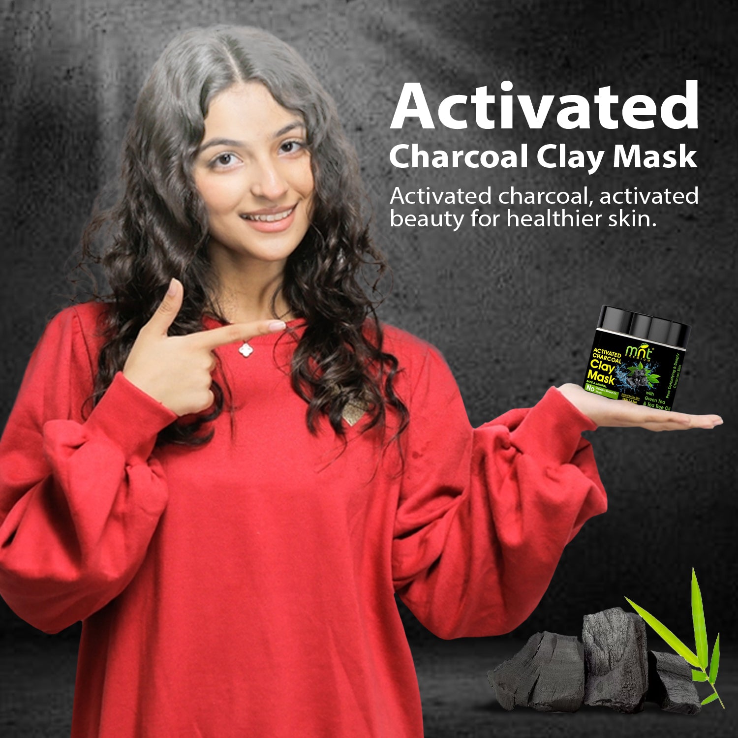 Activated Charcoal Clay Mask with Green Tea & Tea Tree Oil for All Skin Types |Pore Detoxifying & Deeply Cleanses Skin, 100g