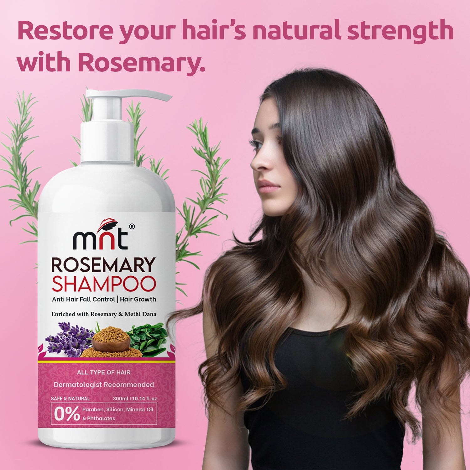 Rosemary Shampoo with Methi Dana & Rosemary for Hair Fall Control & Hair growth | Rosemary Shampoo for Hair Growth, Reduced Hair Fall & Dandruff Control | 300 ml