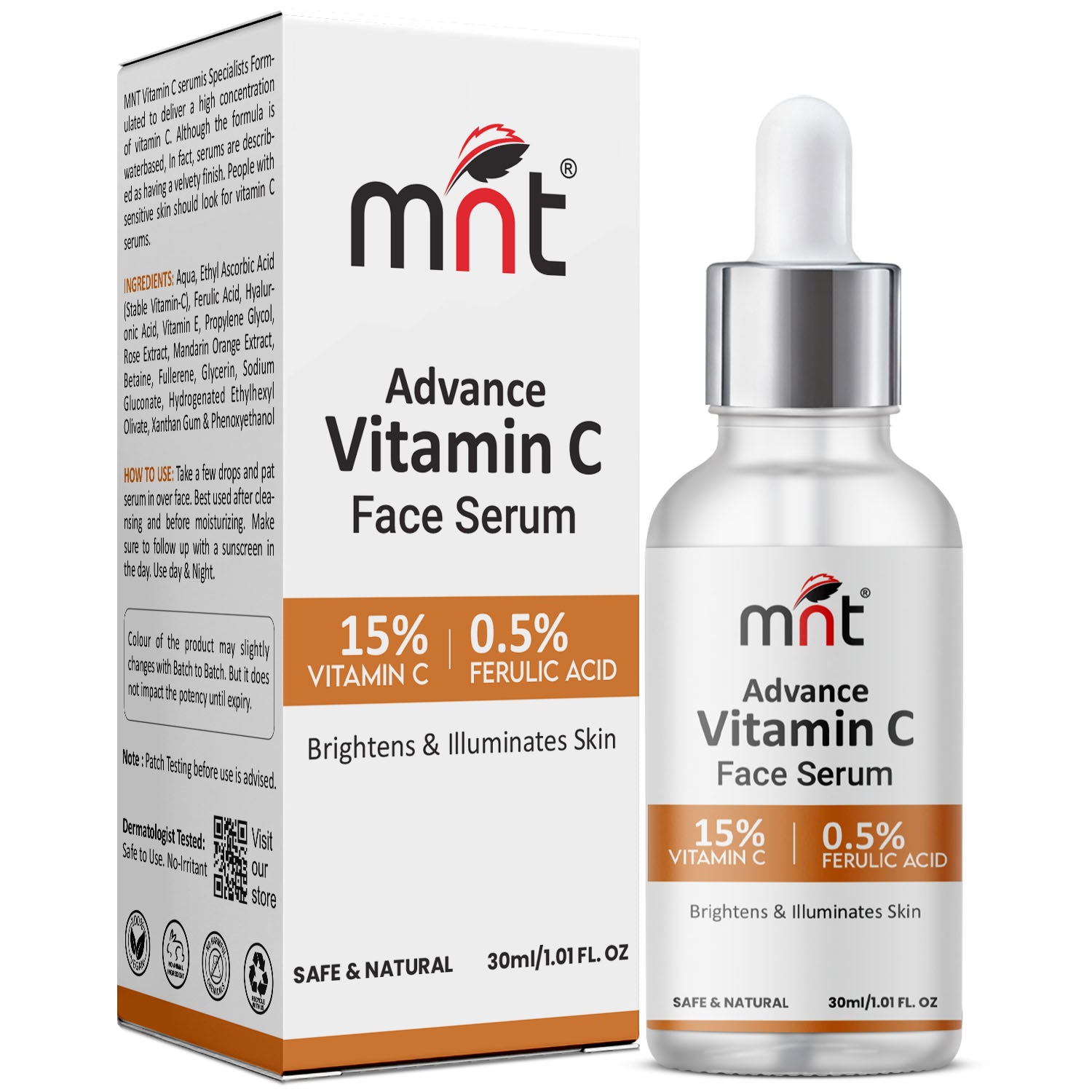 15% Vitamin C Face Serum with 0.5% Ferulic Acid for Glowing Skin, 30 ml